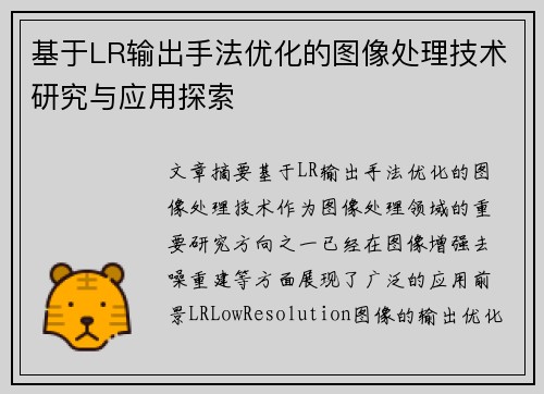 基于LR输出手法优化的图像处理技术研究与应用探索